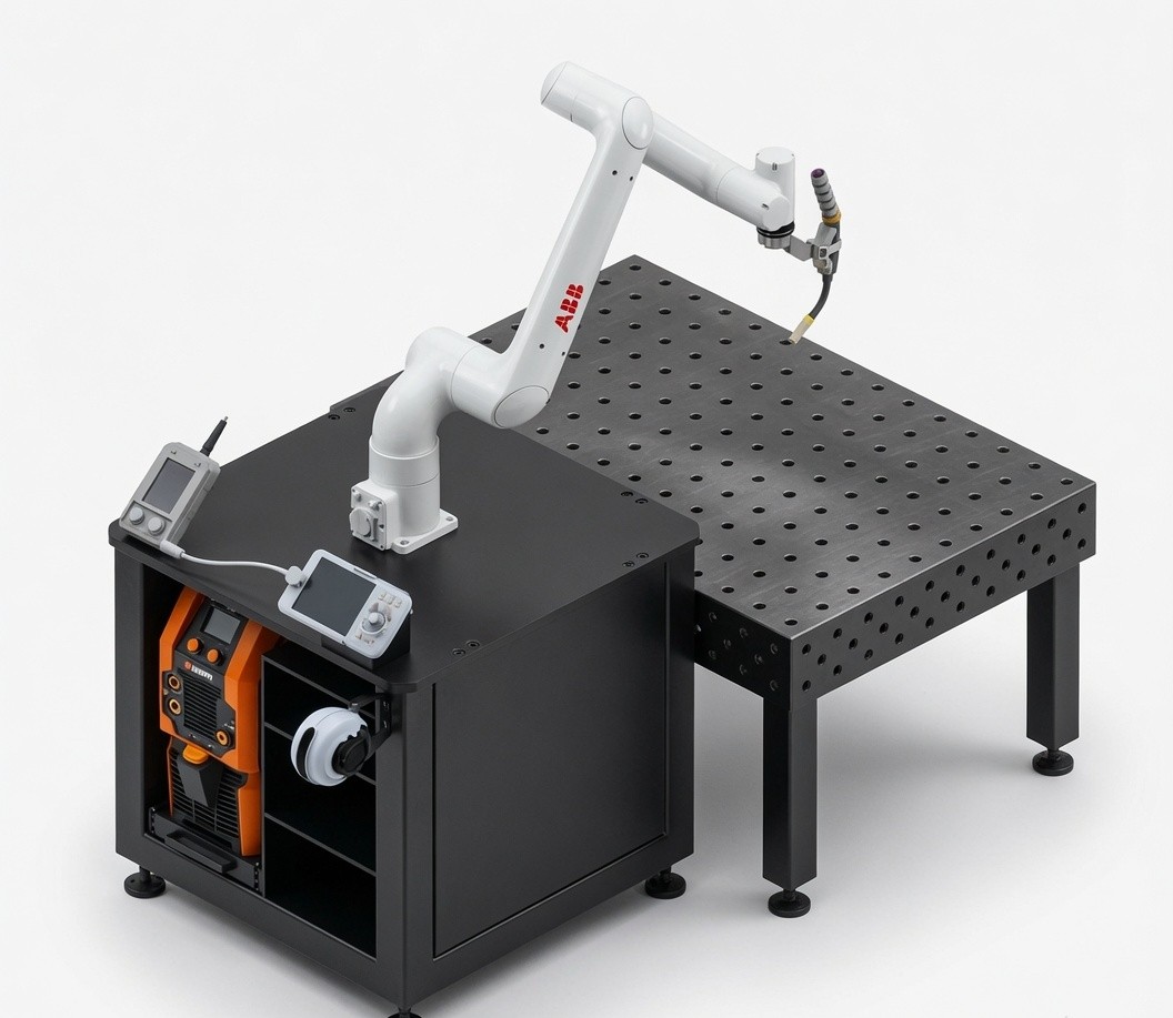 MexxBot system shown with optional professional welding table and Kemppi welder